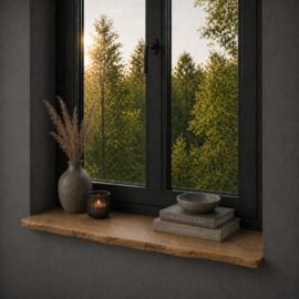 Fensterbank Eiche Massivholz 25 mm – Alteiche mit Baumkante, nach Maß