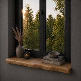 Fensterbank Eiche Massivholz 45 mm – Alteiche mit Baumkante, nach Maß