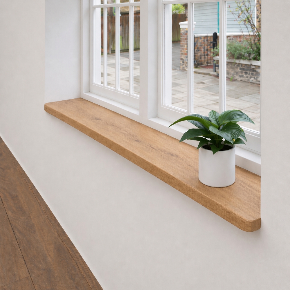 Japandi Fensterbank aus Neueiche 42 mm Maßanfertigung, runde Ecken